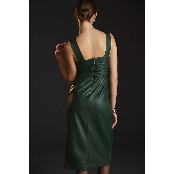 New Anthropologie Twist-Front Faux Leather Midi Dress $170 SIZE 6 Green - Picture 5 of 5